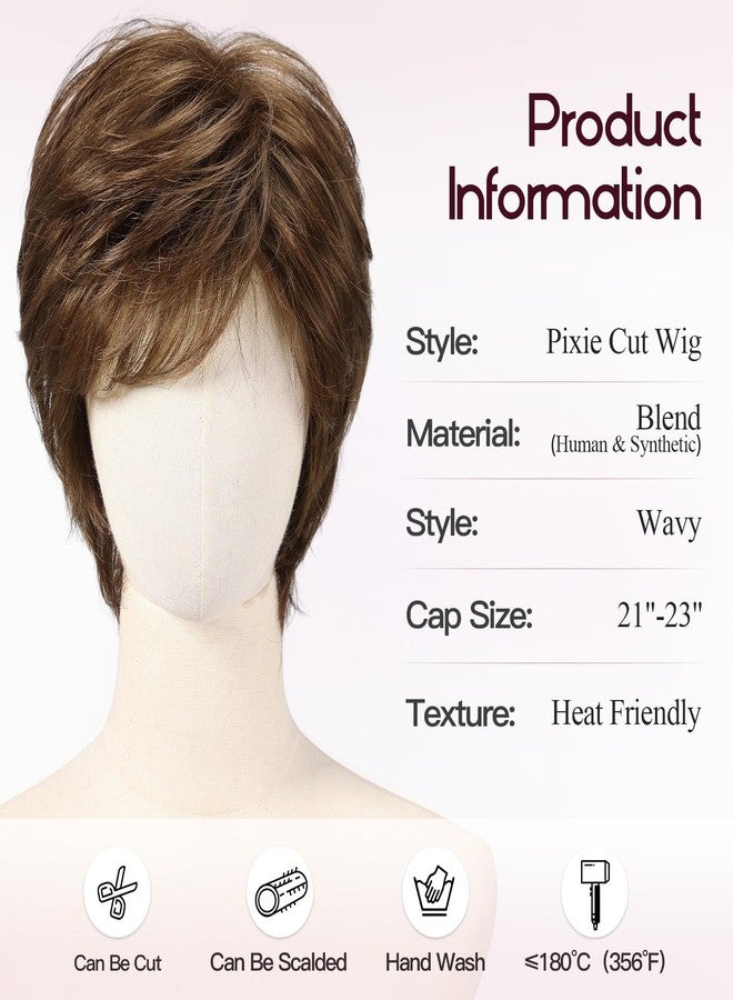 EMMOR Short Brown Human Hair Blend Wig for White Women, Natural Lightweight Hair Layered Style Wigs,Softer/Finer/Lightweight for Every day - Image 2